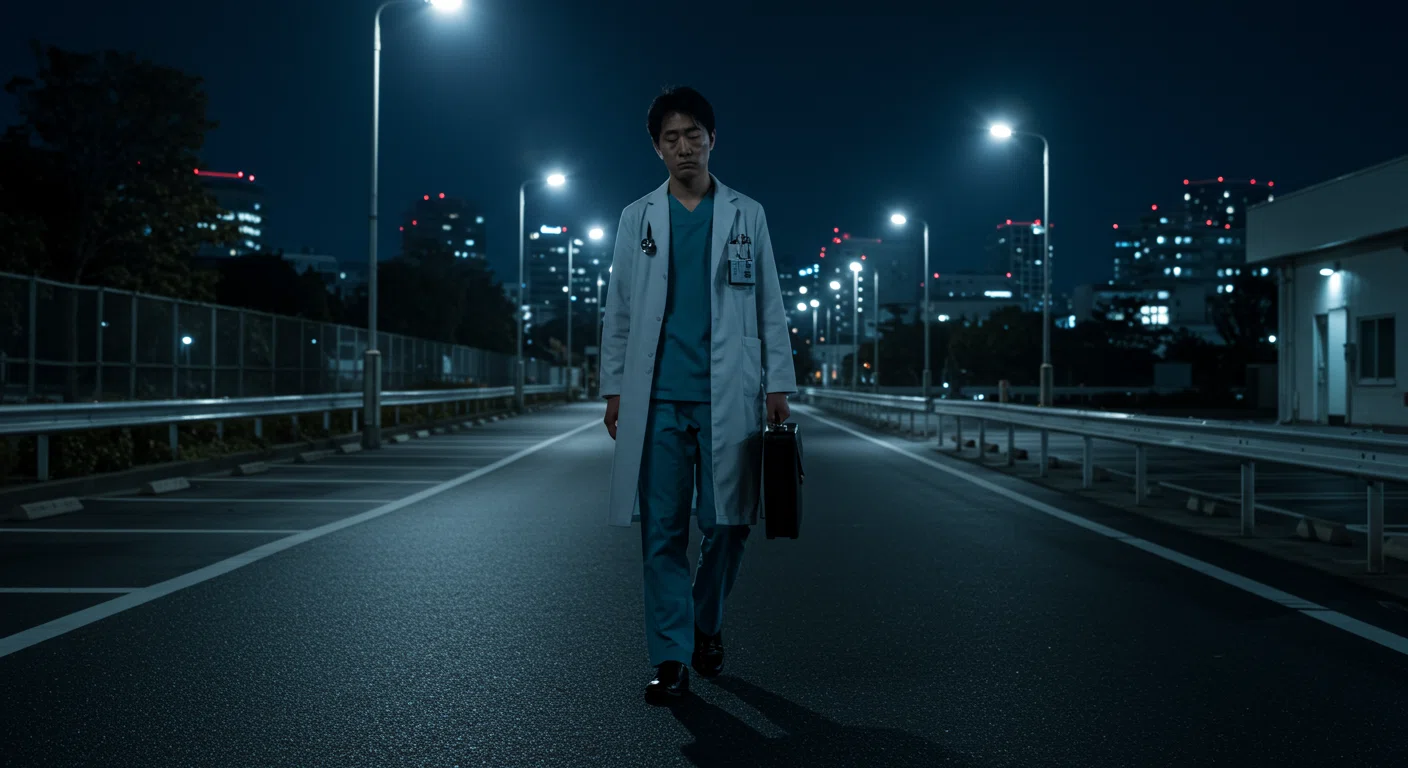 深夜に病院から疲れて帰宅する医師