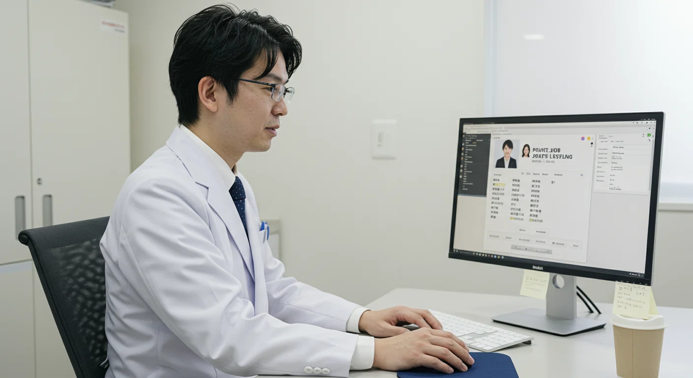 医師がパソコンで非公開求人を閲覧している様子