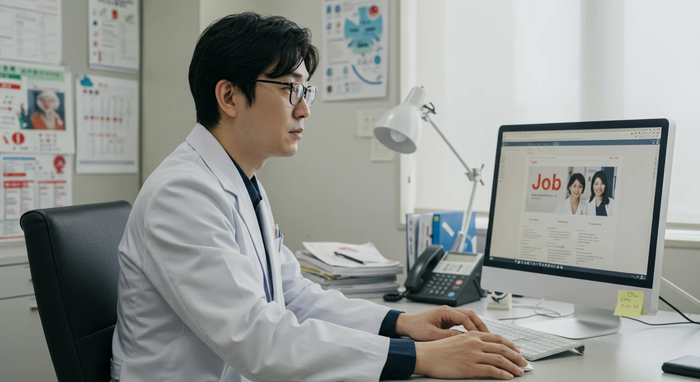 医師がパソコンで転職サイトを閲覧している様子
