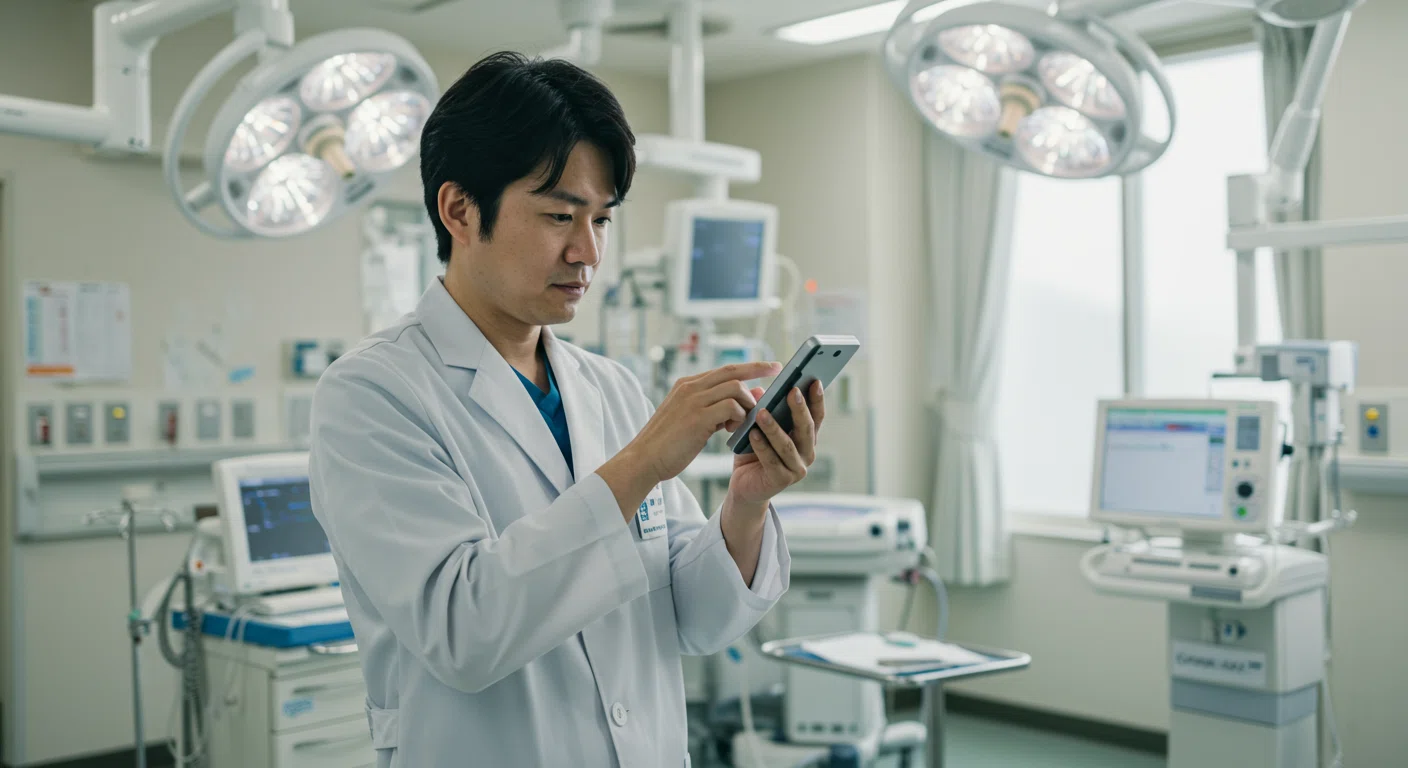 医療通訳システムを使用する医師の様子