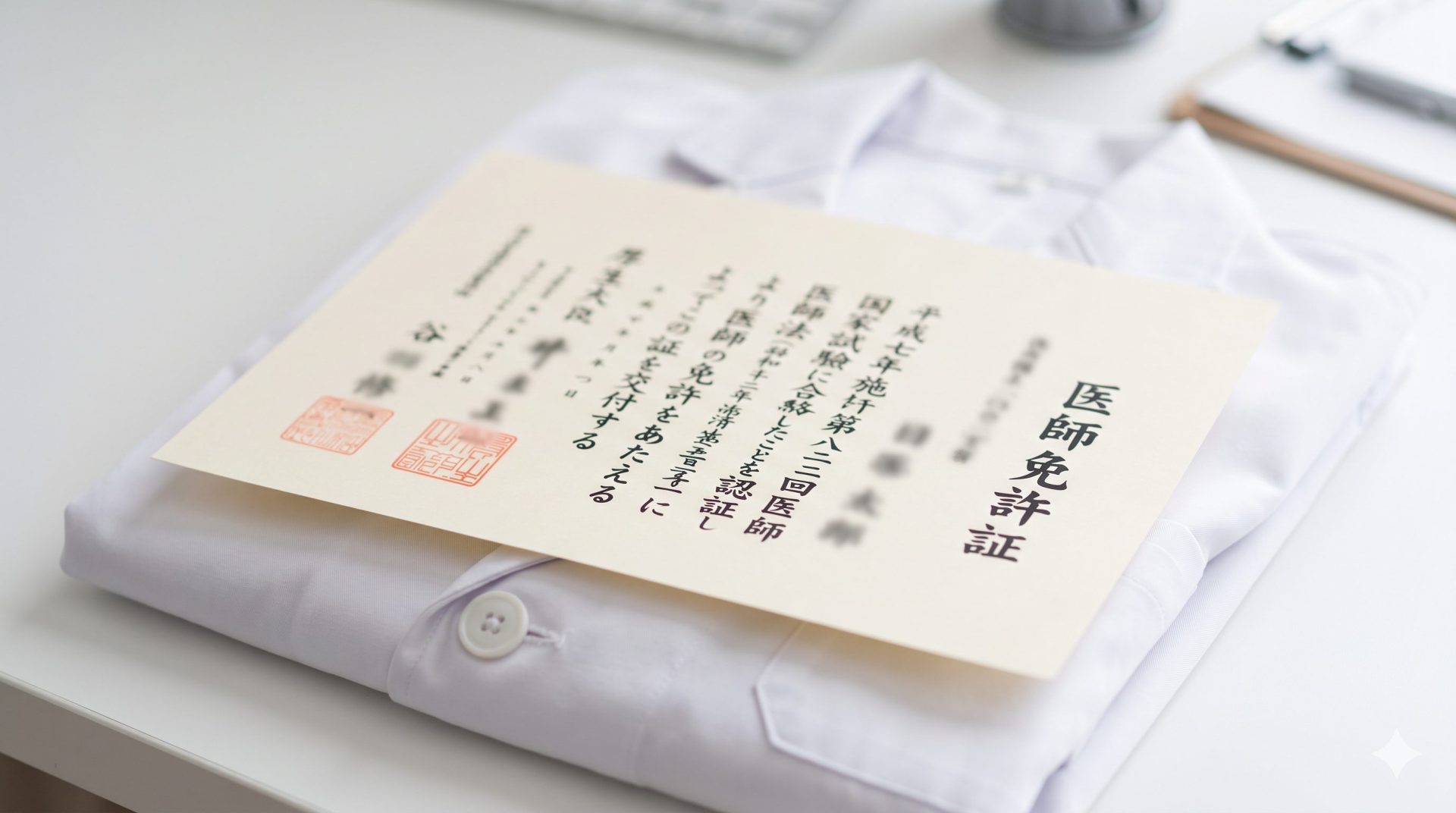 医師免許証と白衣