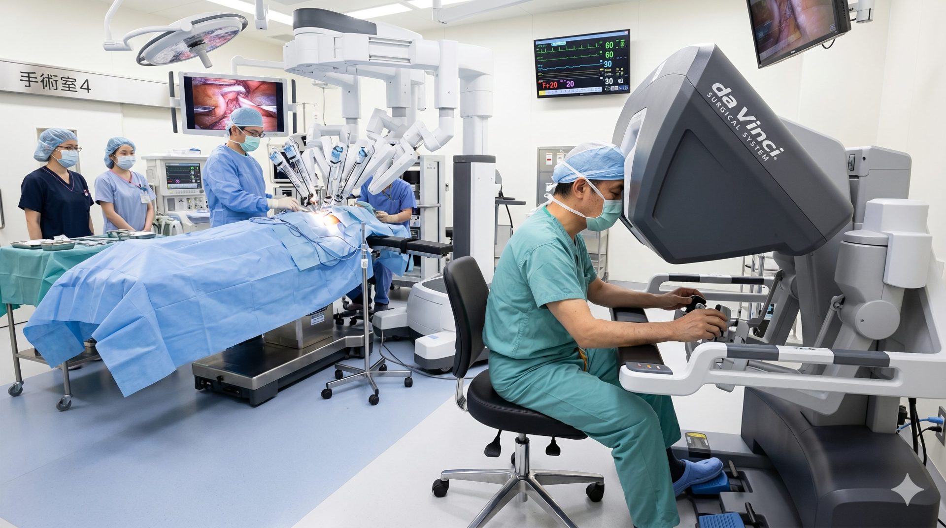 ダヴィンチ手術支援ロボットを操作する日本人外科医の様子