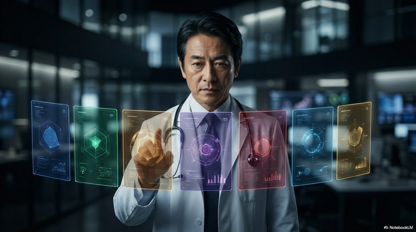 巨大な黄金の歯車が噛み合う空間で、頭を抱えて苦悩する白衣姿の男性。