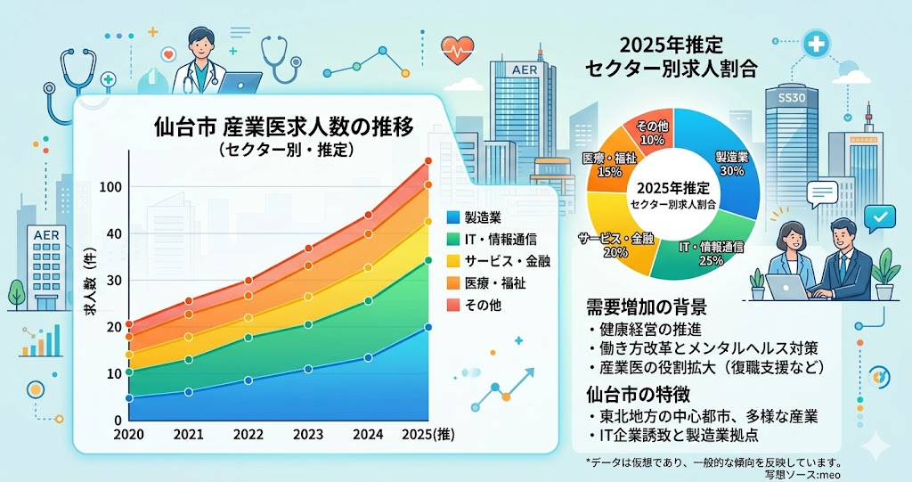 仙台市内の産業医求人市場を表すグラフイメージ