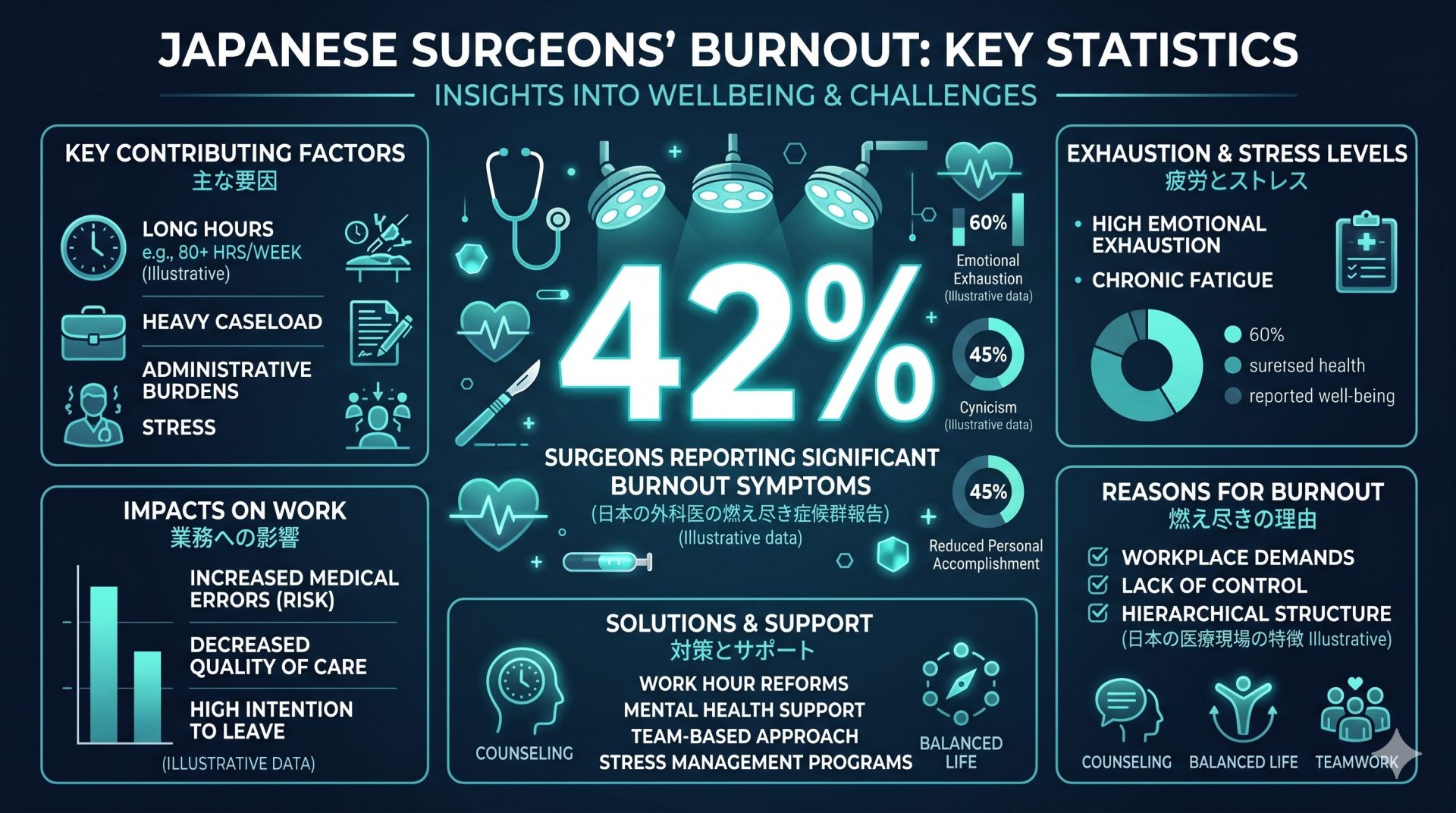 外科医のバーンアウト経験率42%を示すグラフイメージ