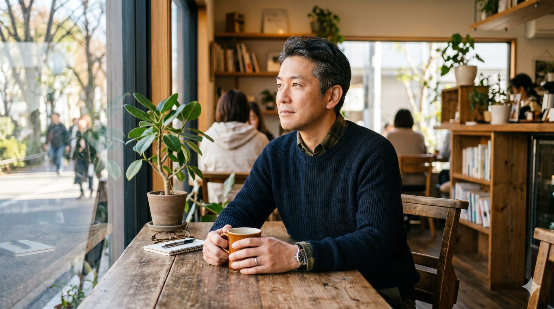 外科医がリラックスしてコーヒーを飲んでいる休憩シーン