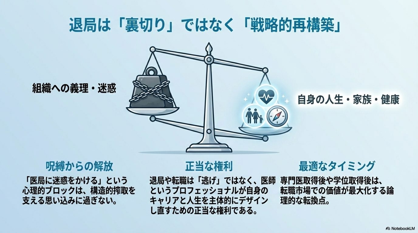 退局を裏切りではなく、人生を守るための戦略的再構築と捉える考え方。