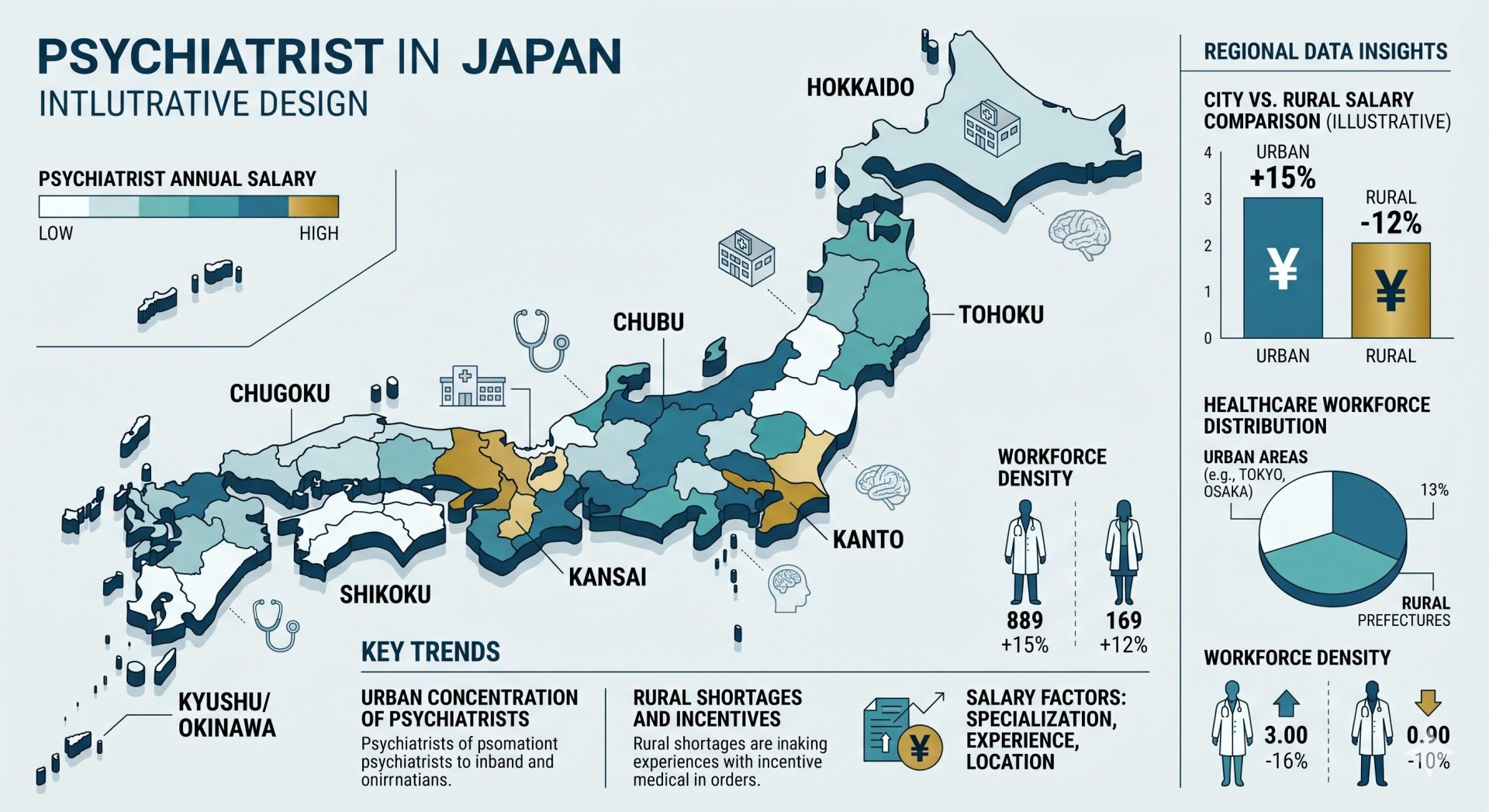 年代別・地域別に見る精神科医の年収差