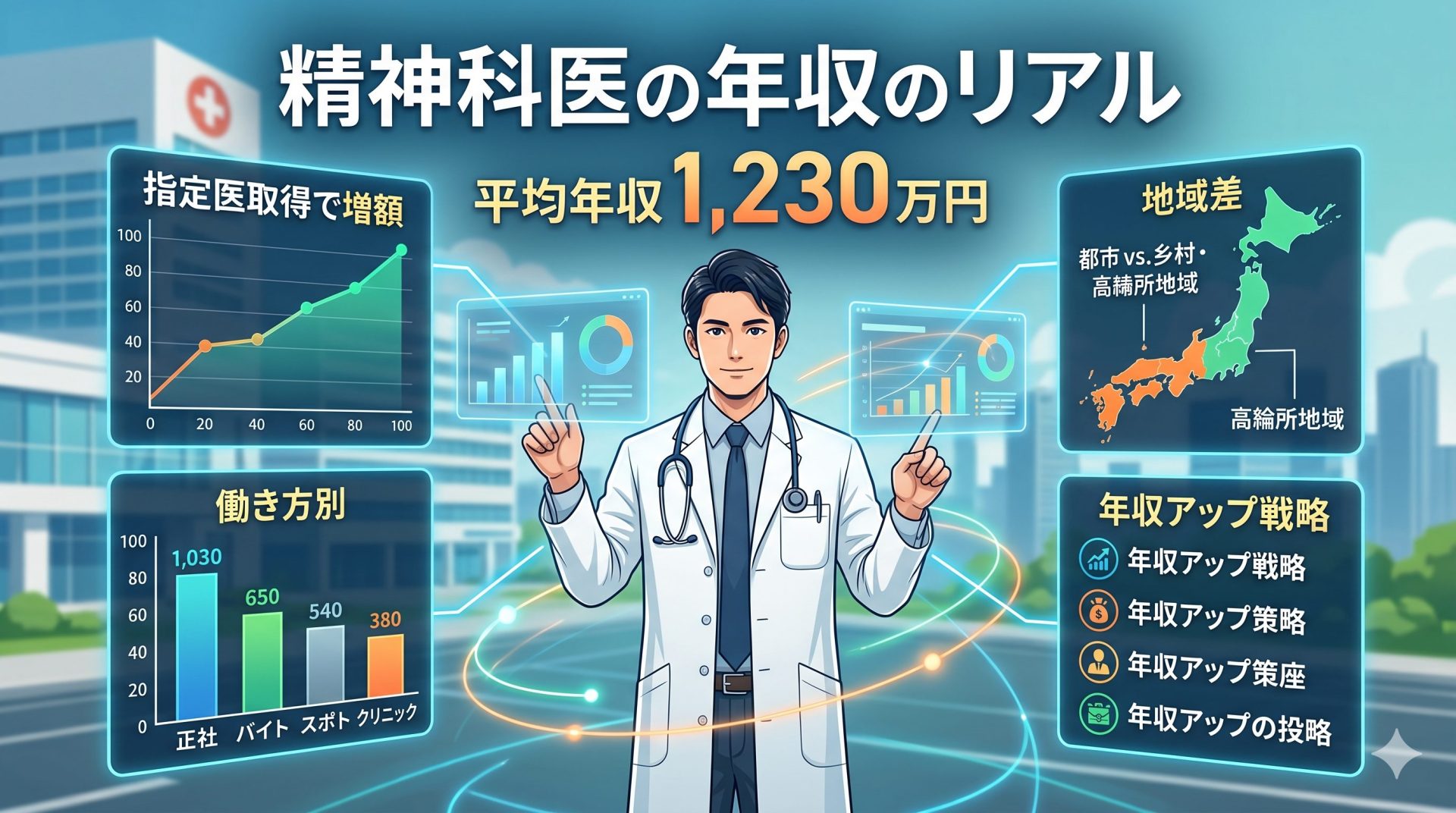 精神保健指定医資格による増額、常勤・非常勤・開業医の働き方