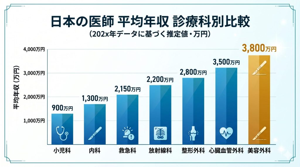 美容外科医と他診療科の平均年収比較グラフ